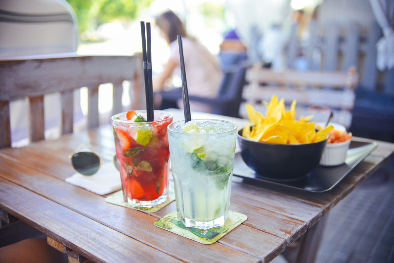 Happy hour drinks on a patio