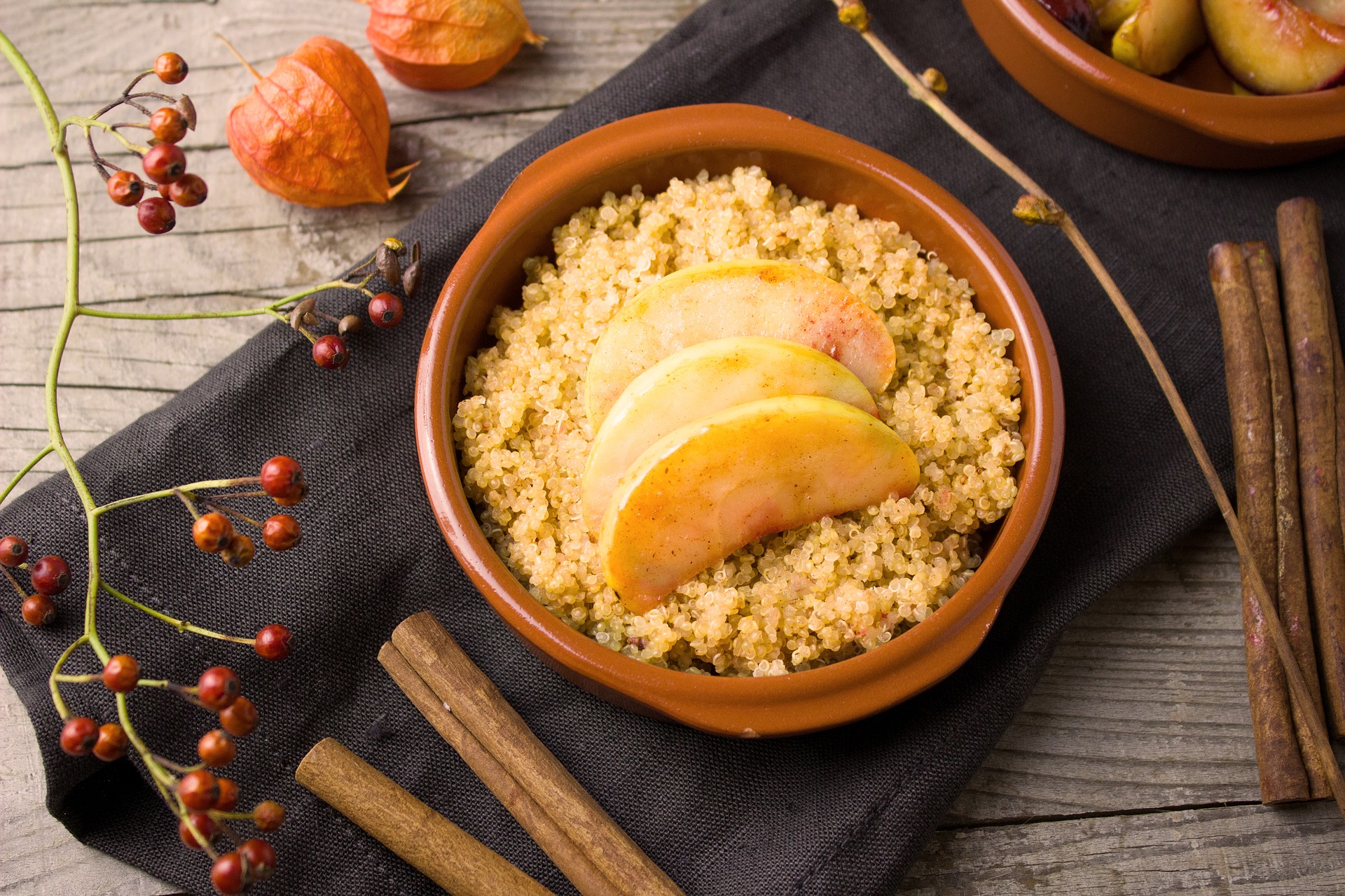 Quinoa and fruit in a bowl