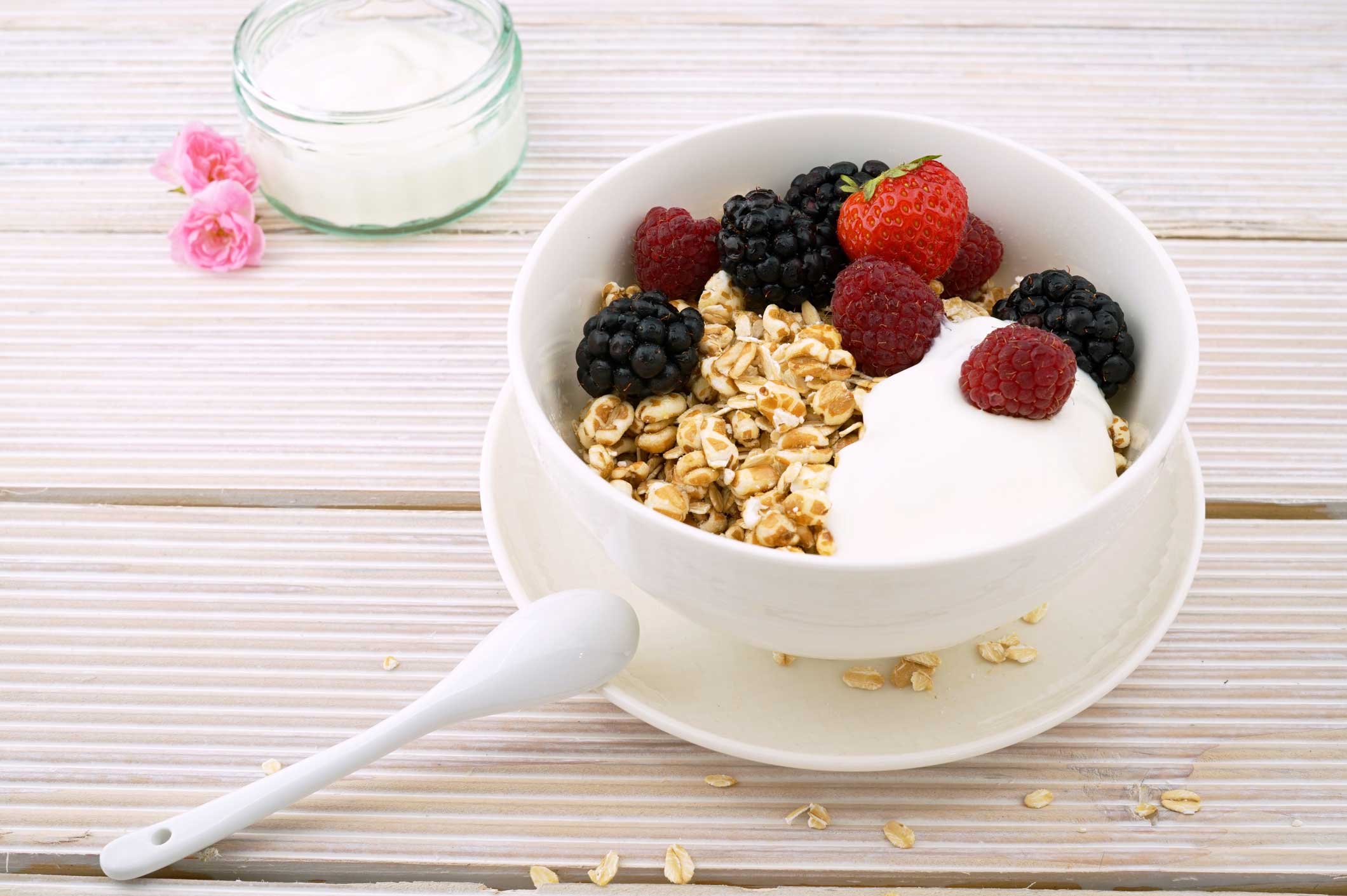 Greek yogurt, granola, and berries