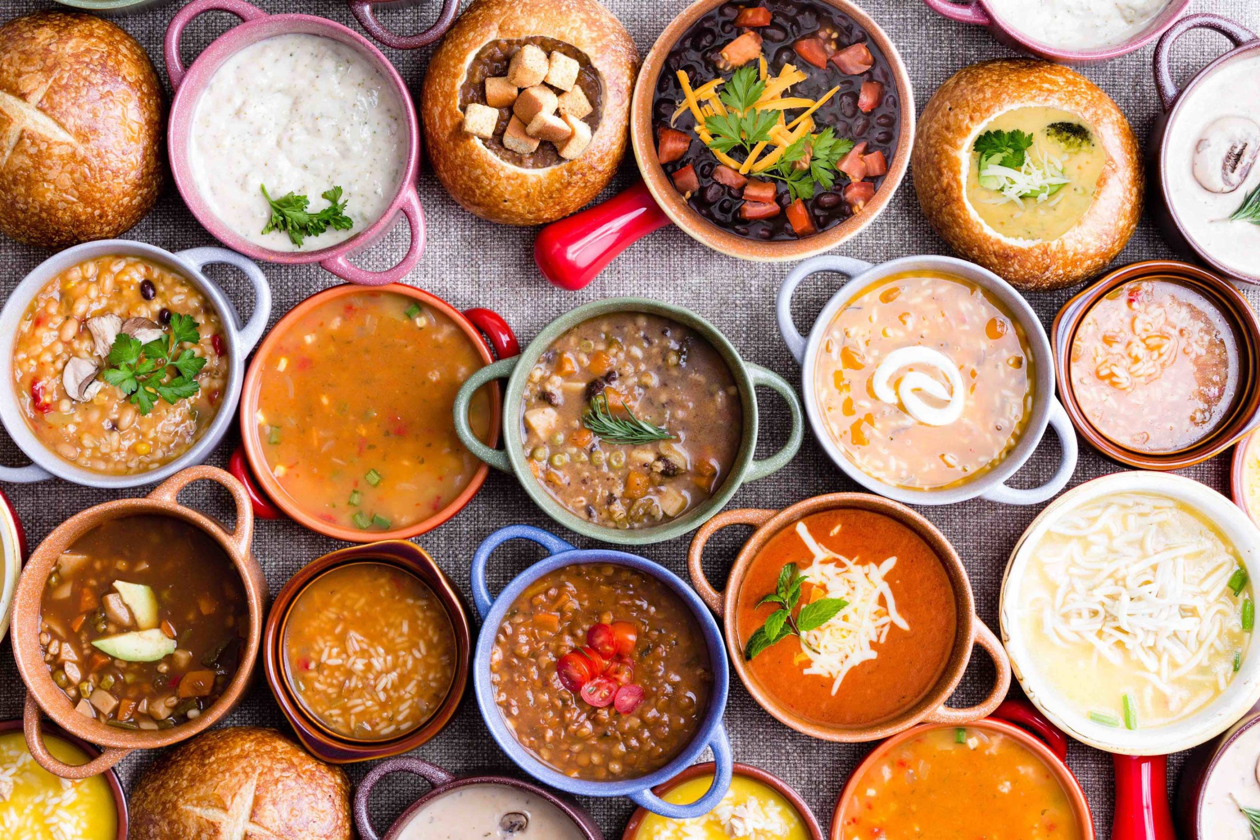 Many different curries in bowls