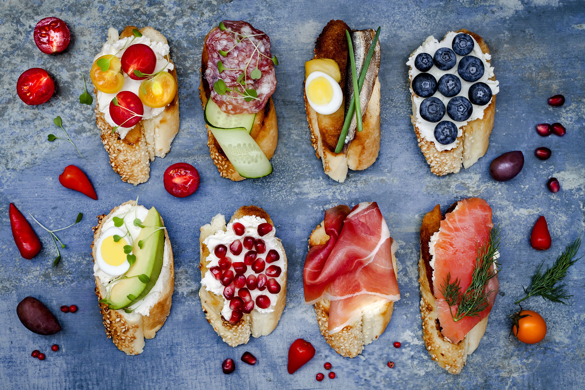 Breakfasts on toast surrounded by berries