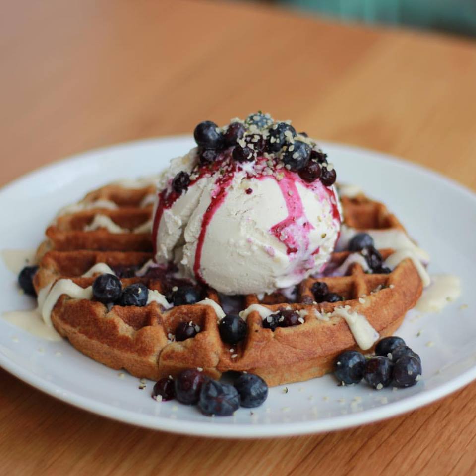 Kupfert & Kim's waffles with ice cream and berries