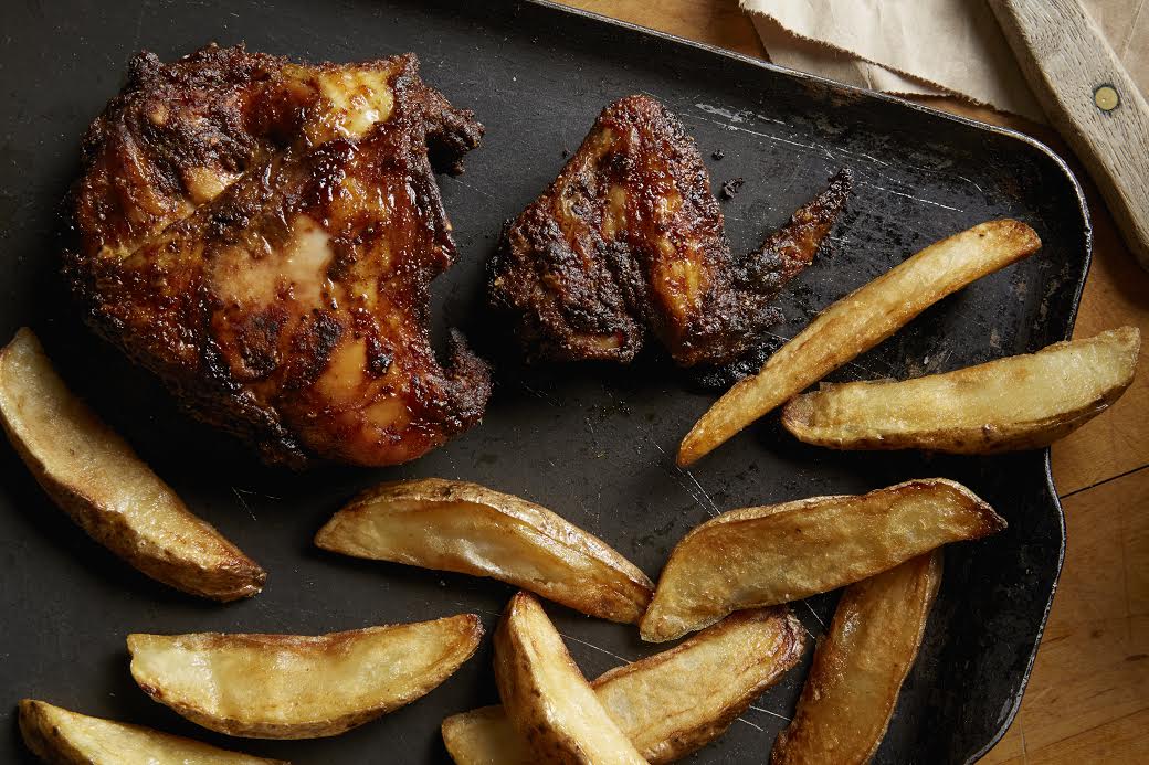 Breaking Breads Dry Rubbed Roasted Chicken with potato wedges