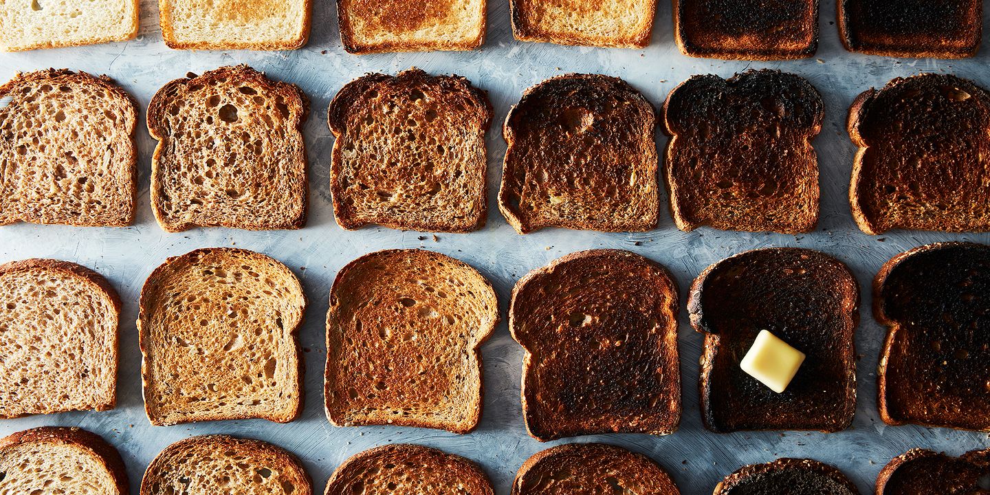 Burnt Toast's cover image of many burnt toasts lined up; one with butter on it