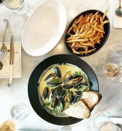 Borough's mussels with fries on a table