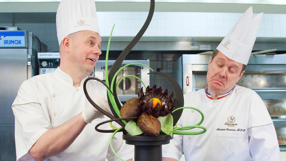 Netflix's Kings of Pastry: Two chefs discuss a pastry work of modern art in front of them