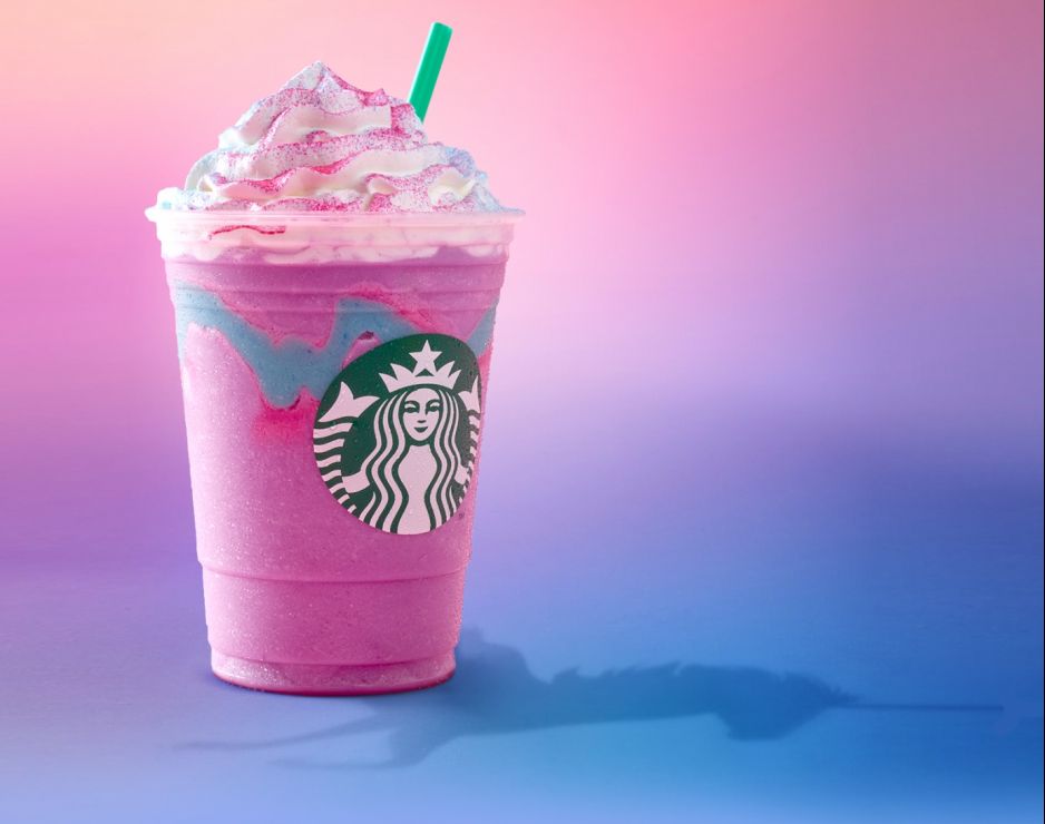 Pink and blue unicorn smoothie from Starbucks