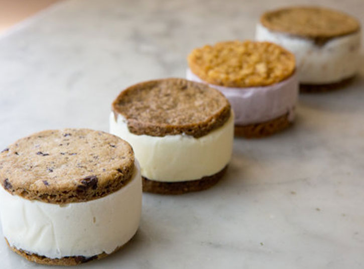 Lineup of different ice cream sandwiches