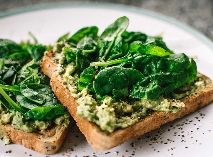 Avocado and spinach on toast
