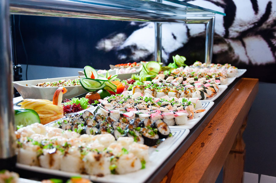 Catering platters of sushi