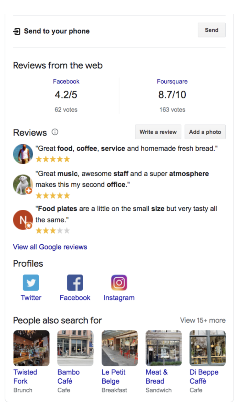 A screenshot of Google reviews for the same restaurant