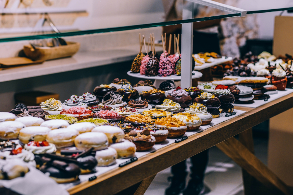 A display case full of pastries